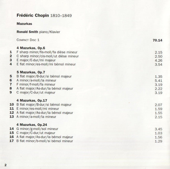 Frédéric Chopin, Ronald Smith (4) : Chopin: Mazurkas (2xCD)