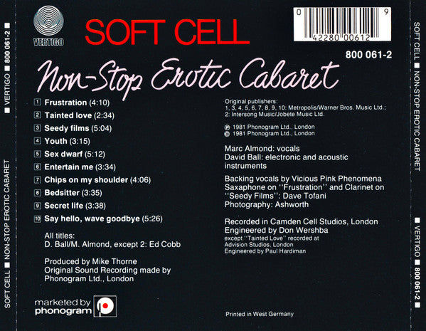 Soft Cell : Non-Stop Erotic Cabaret (CD, Album, RE, Blu)