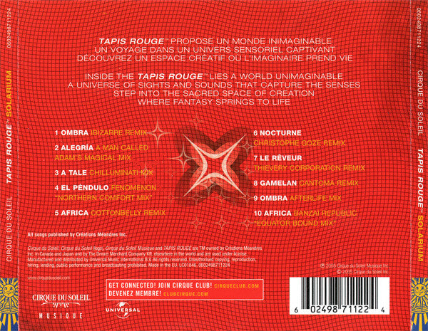 Cirque Du Soleil : Tapis Rouge: Solarium Chill (CD, Album)