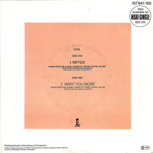 Robert Palmer : Riptide (7", Single)