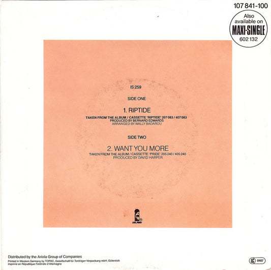 Robert Palmer : Riptide (7", Single)