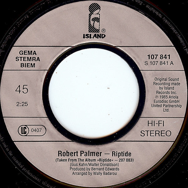 Robert Palmer : Riptide (7", Single)