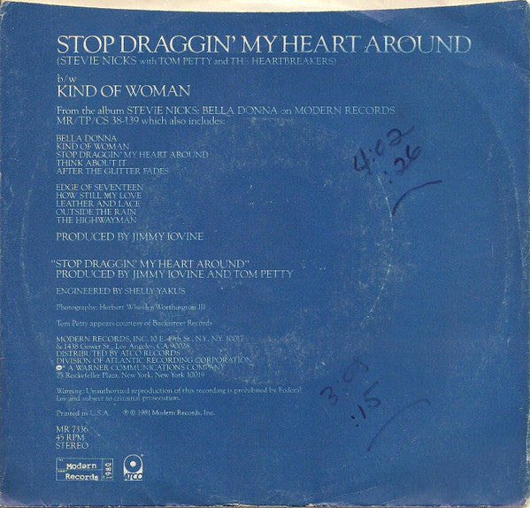 Stevie Nicks With Tom Petty And The Heartbreakers : Stop Draggin' My Heart Around (7", Single, AR )