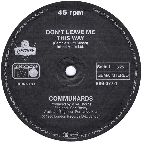 The Communards With Sarah Jane Morris : Don't Leave Me This Way (12", Maxi)