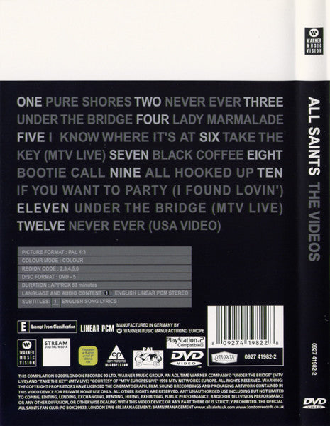 All Saints : The Videos (DVD-V, Comp, Copy Prot., PAL)