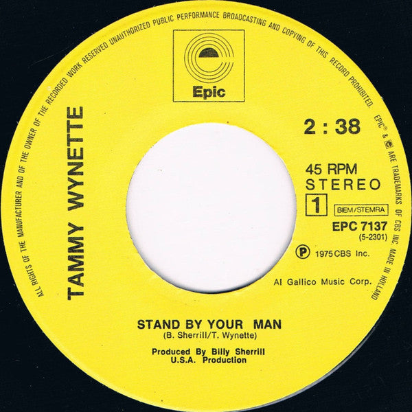 Tammy Wynette : Stand By Your Man (7", Single)
