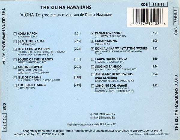 De Kilima Hawaiians : Aloha: De Grootste Successen Van De Kilima Hawaiians (CD, Comp)