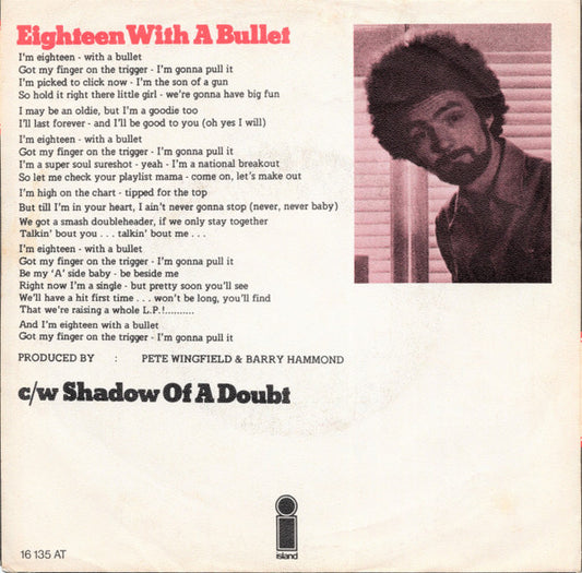 Pete Wingfield : Eighteen With A Bullet (7", Single)