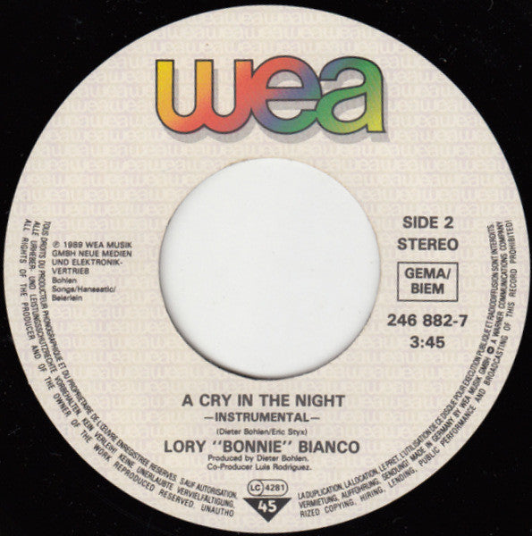 Lory Bianco : A Cry In The Night (7", Single)