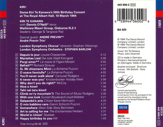 Kiri Te Kanawa : A 50th Birthday Celebration Of Her Greatest Hits Live (CD, Comp)