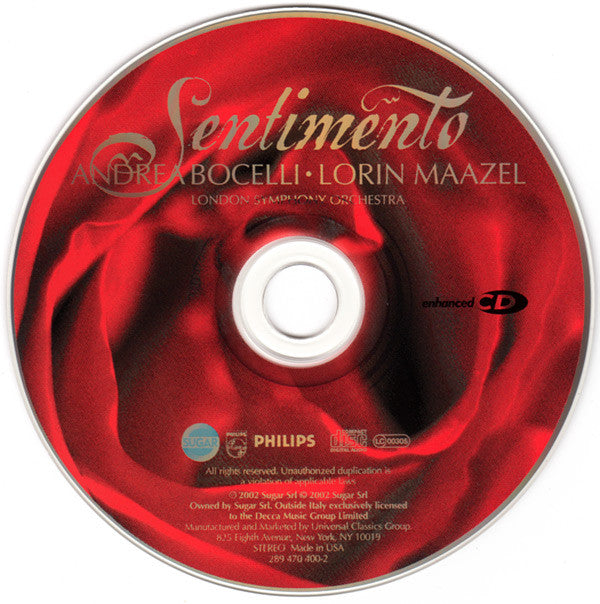Andrea Bocelli, Lorin Maazel, London Symphony Orchestra : Sentimento (CD, Album, Enh, Ltd)