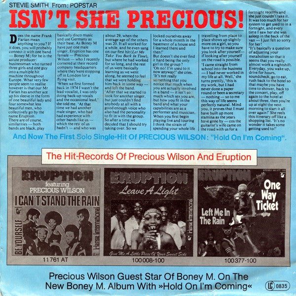 Precious Wilson : Hold On I'm Coming / Funky Dancer (You Got Me Dancing) (7", Single)