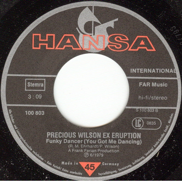 Precious Wilson : Hold On I'm Coming / Funky Dancer (You Got Me Dancing) (7", Single)