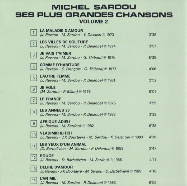 Michel Sardou : Ses Plus Grandes Chansons - Volume 2 (CD, Comp)