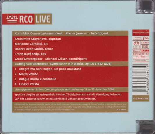 Ludwig van Beethoven, Concertgebouworkest, Mariss Jansons, Groot Omroepkoor, Krassimira Stoyanova, Marianne Cornetti, Robert Dean Smith, Franz-Josef Selig : Symfonie Nr. 9 (SACD, Hybrid, Multichannel, Album)