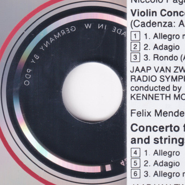 Niccolò Paganini /, Felix Mendelssohn-Bartholdy, Jaap van Zweden, Ronald Brautigam, Kenneth Montgomery : Violin Concerto No. 1 / Concerto For Violin, Piano & Strings (CD)