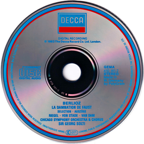 Hector Berlioz : Kenneth Riegel, Frederica von Stade, José van Dam, Chicago Symphony Orchestra & Chicago Symphony Chorus, Georg Solti : La Damnation De Faust = Fausts Verdammnis (CD)