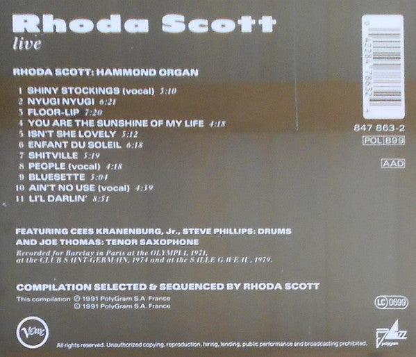 Rhoda Scott : Live (CD, Comp)