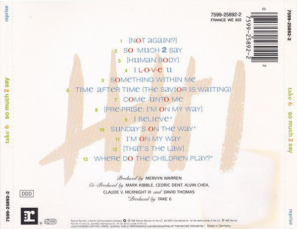 Take 6 : So Much 2 Say (CD, Album)