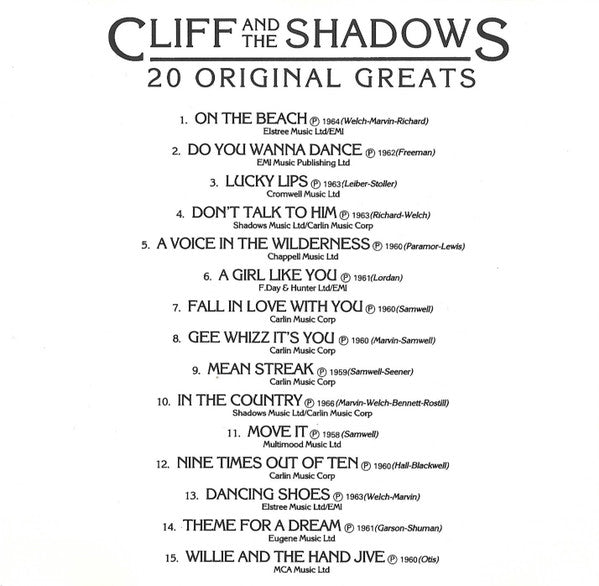 Cliff And The Shadows* : 20 Original Greats (CD, Comp, RE)