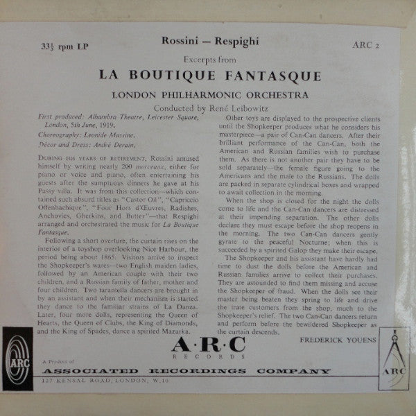 Gioacchino Rossini - Ottorino Respighi / London Philharmonic Orchestra Conducted By René Leibowitz : La Boutique Fantasque (7")