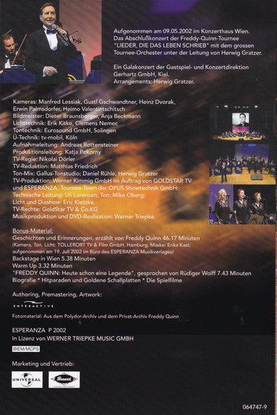 Freddy Quinn : Lieder, Die Das Leben Schrieb - Live Im Konzerthaus Wien (DVD-V, Album)
