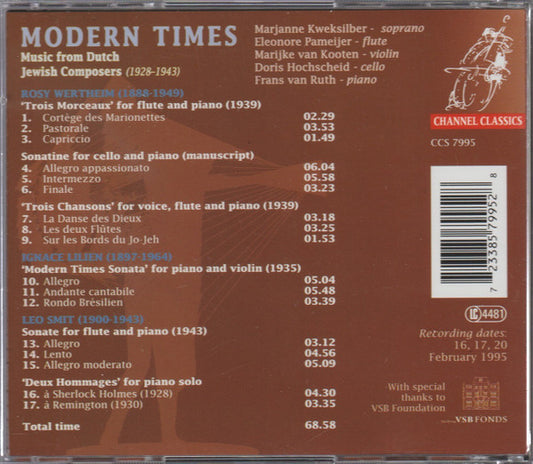 Rosy Wertheim, Ignace Lilien, Leo Smit (2) : Modern Times: Dutch Jewish Composers 1928-1943 (CD, Album)