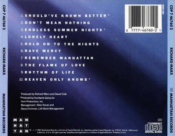 Richard Marx : Richard Marx (CD, Album)