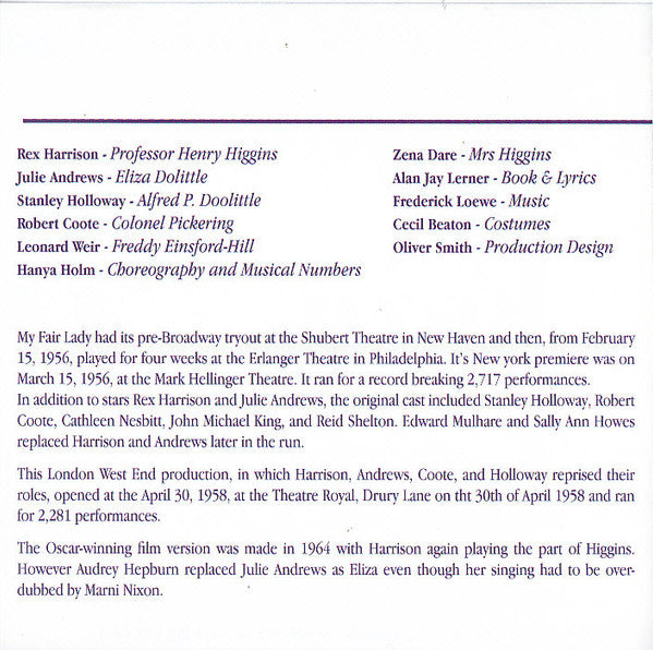 Julie Andrews & Rex Harrison / Percy Faith & His Orchestra : My Fair Lady (Original London Cast) (CD, Album)