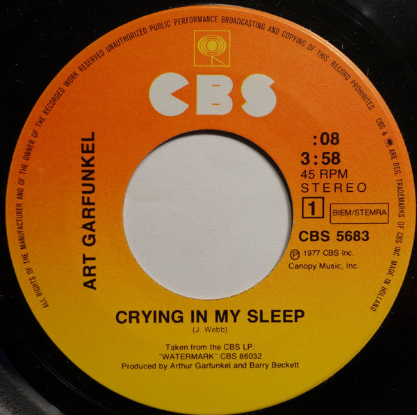Art Garfunkel : Crying In My Sleep  (7", Single)