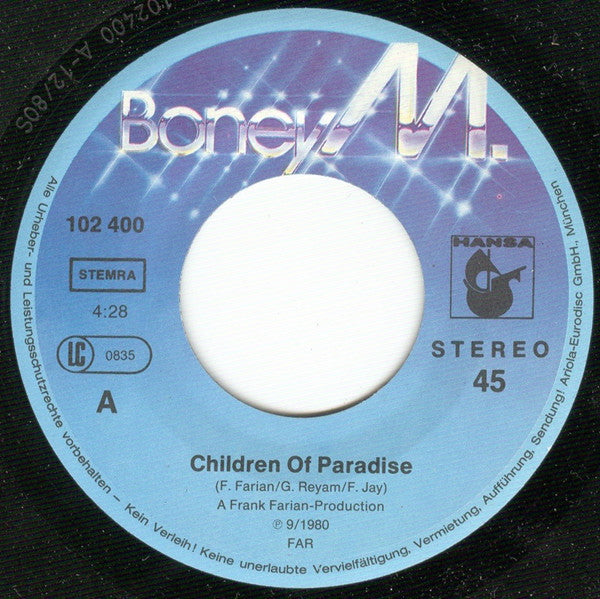 Boney M. : Children Of Paradise / Gadda-Da-Vida (7", Single, 4:2)