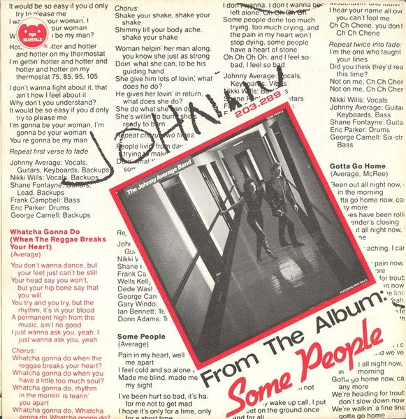Johnny Average Band : Whatcha Gonna Do (When The Reggae Breaks Your Heart) (7", Single)