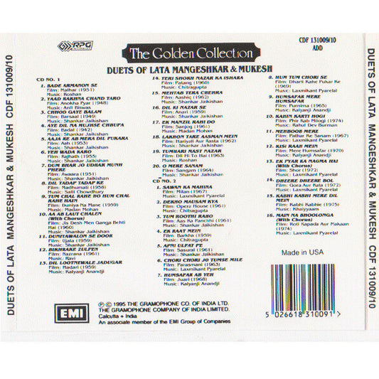 Lata Mangeshkar & Mukesh : Duets Of Lata Mangeshkar & Mukesh (2xCD, Comp)