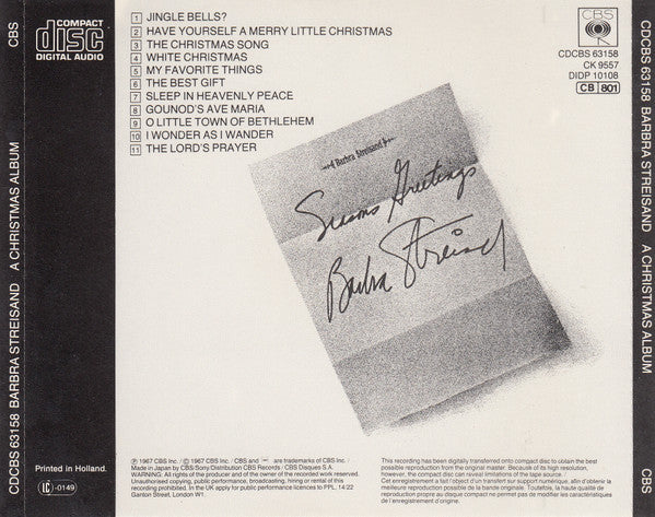 Barbra Streisand : A Christmas Album (CD, Album, RE)