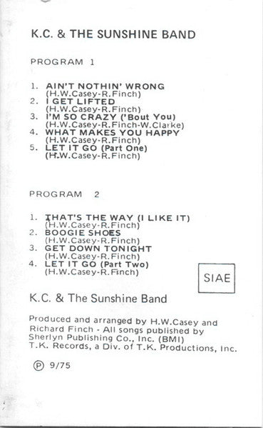 KC & The Sunshine Band : KC And The Sunshine Band (Cass, Album)