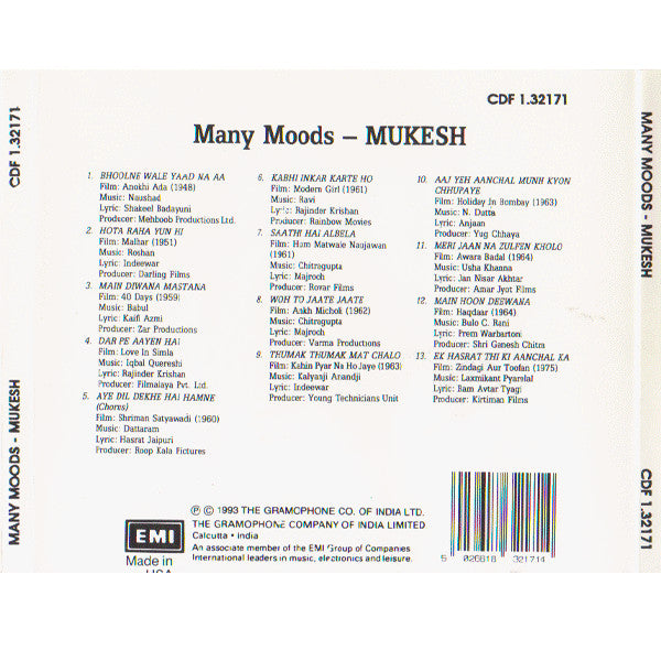 Mukesh : Many Moods (CD, Comp)