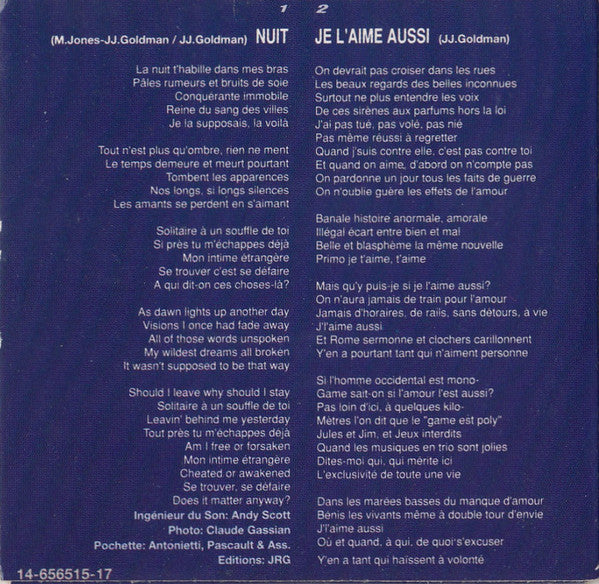 Fredericks Goldman Jones : Nuit (CD, Mini, Single)