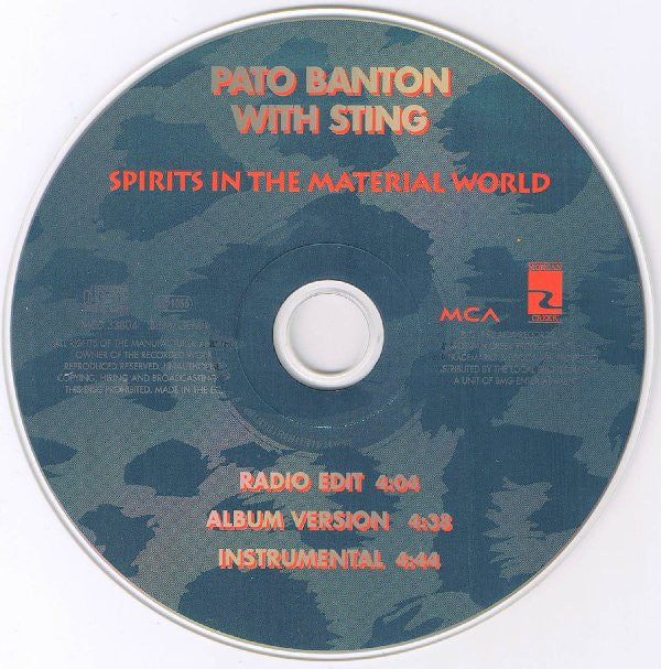 Pato Banton With Sting : Spirits In The Material World (CD, Single)