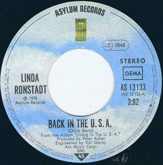 Linda Ronstadt : Back In The U.S.A. (7", Single)
