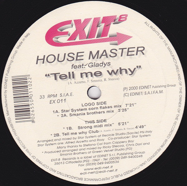 House Master (2) feat. Gladys : Tell Me Why (12")