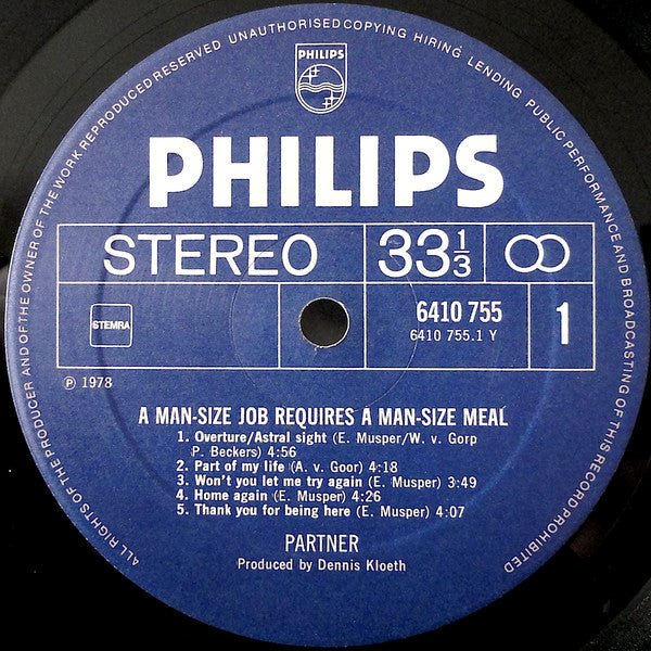 Partner : A Man-Size Job Requires A Man-Size Meal (LP, Album)