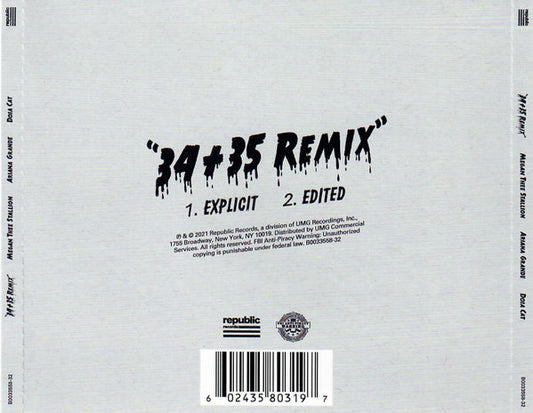 Ariana Grande, Megan Thee Stallion, Doja Cat : 34+35 (Remix) (CD, Single)