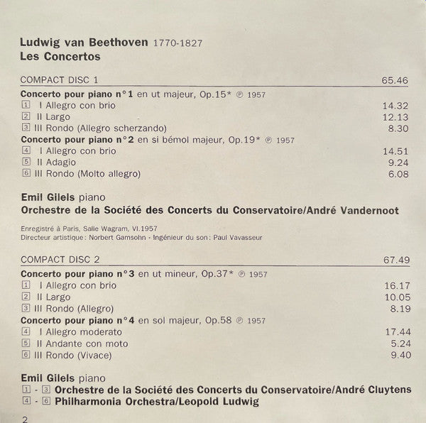 Beethoven* - Emil Gilels, David Oïstrakh*, Lev Oborine*, Sviatoslav Knushevitsky, Nathan Milstein : Les Concertos (4xCD, Comp, Mono + Box)