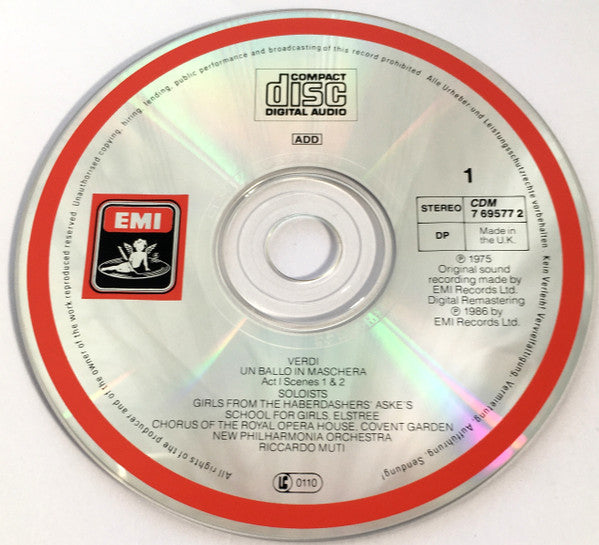 Giuseppe Verdi, Martina Arroyo, Placido Domingo, Piero Cappuccilli, Fiorenza Cossotto, Reri Grist, Chorus Of The Royal Opera House, Covent Garden, New Philharmonia Orchestra ,  Riccardo Muti : Un Ballo In Maschera (2xCD)