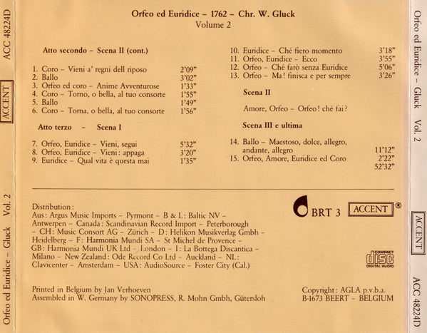 Christoph Willibald Gluck - René Jacobs, Collegium Vocale, La Petite Bande, Sigiswald Kuijken : Orfeo Ed Euridice (Vol. 2) (CD)