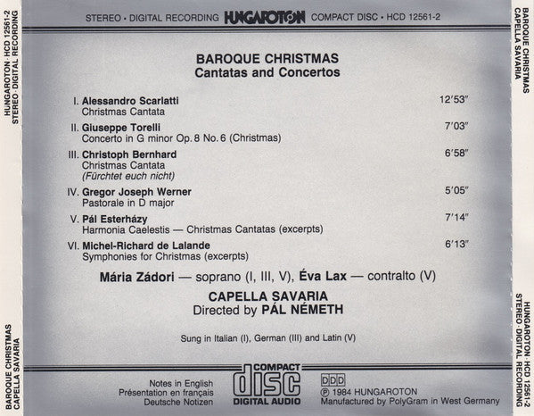 Alessandro Scarlatti, Giuseppe Torelli, Pál Esterházy, Michel Richard Delalande, Mária Zádori, Capella Savaria, Pál Németh : Baroque Christmas - Concertos & Cantatas (CD)