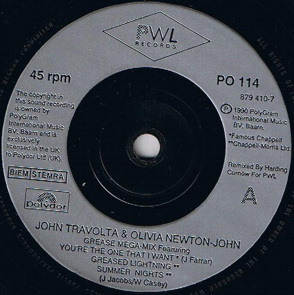 John Travolta & Olivia Newton-John : The Grease Megamix (7", Single, Sol)