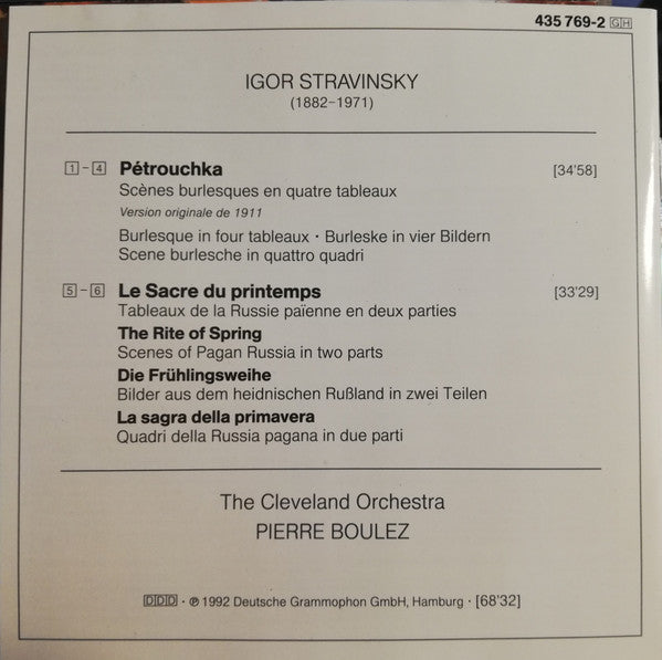 Igor Stravinsky - The Cleveland Orchestra, Pierre Boulez : Pétrouchka · Le Sacre Du Printemps (CD, Album, RP)