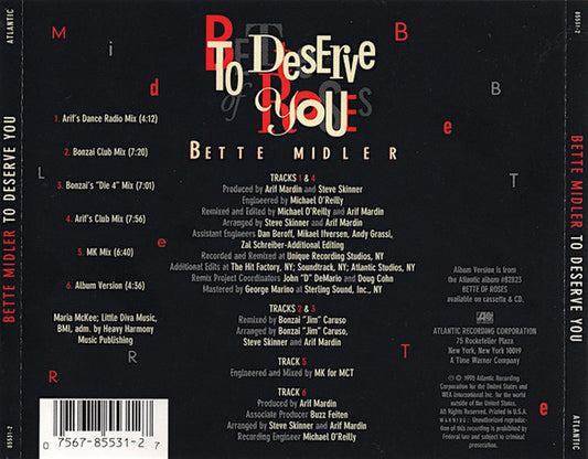 Bette Midler : To Deserve You (CD, Maxi)