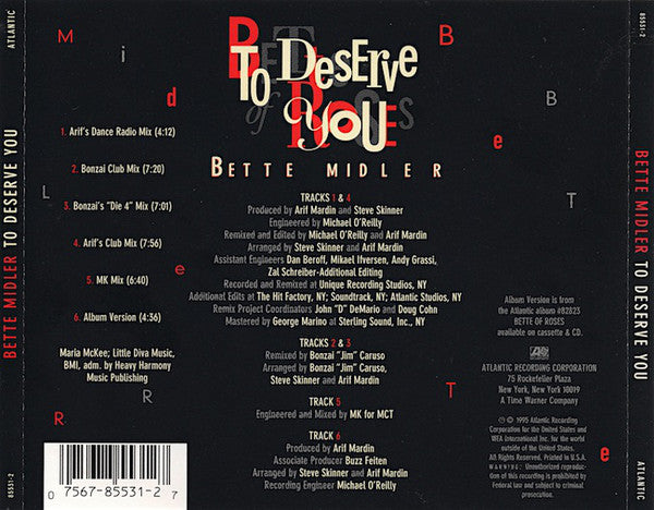 Bette Midler : To Deserve You (CD, Maxi)